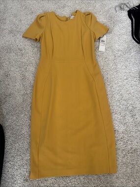 Calvin Klein Mustard Yellow Short Sleeve Sheath Dress
